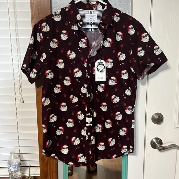 DENIM & FLOWER Ricky Singh Mens Large Maroon Santa Shades Christmas Button Shirt - Picture 1 of 6